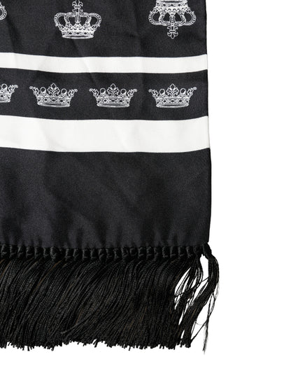 Écharpe Dolce &amp; Gabbana en soie noire à franges, 173 cm x 32,5 cm