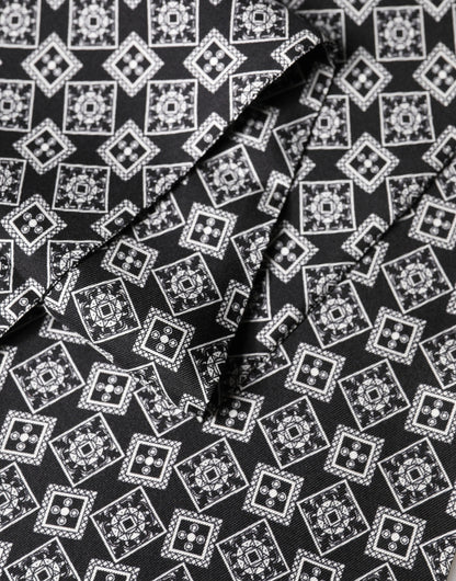 Foulard Dolce &amp; Gabbana en soie noire et blanche à motif géométrique, 142 cm x 15 cm