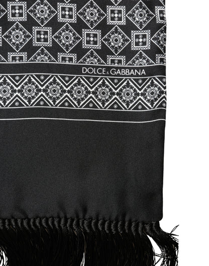 Foulard Dolce &amp; Gabbana en soie noire et blanche à motif géométrique, 142 cm x 15 cm