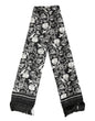 Écharpe Dolce &amp; Gabbana en soie noire et blanche à imprimé floral et franges, 136 cm x 15,5 cm