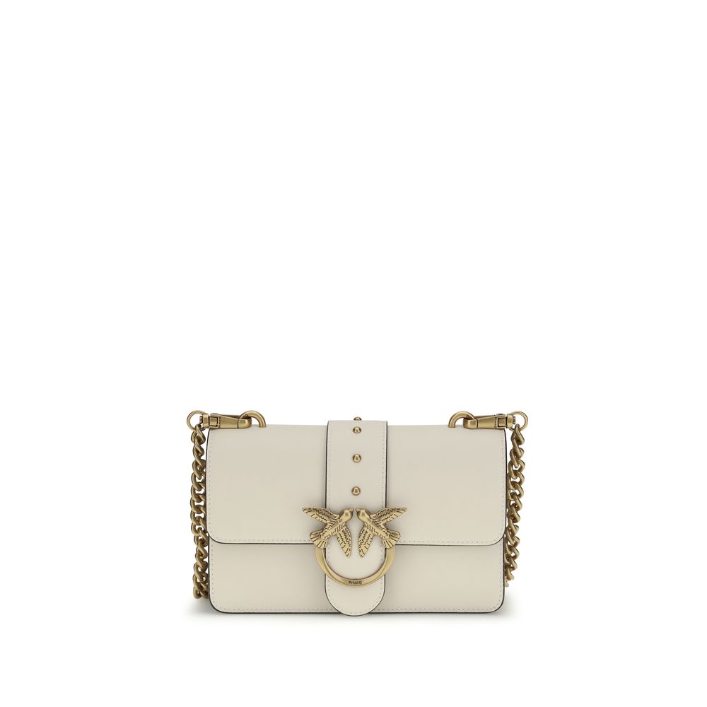 PINKO Love One Beige Calf Leather Shoulder Bag