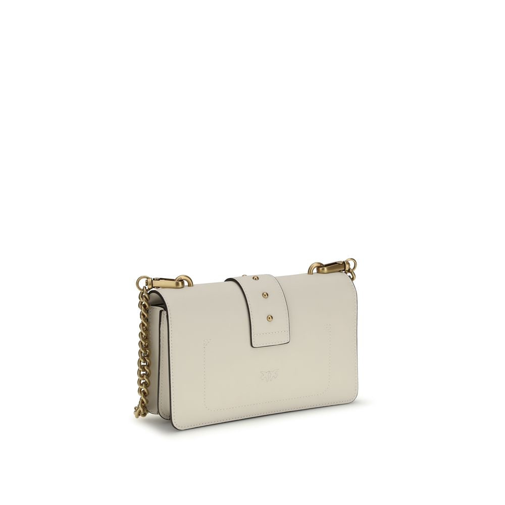 PINKO Love One Beige Calf Leather Shoulder Bag