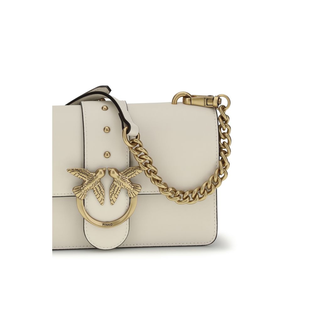 PINKO Love One Beige Calf Leather Shoulder Bag
