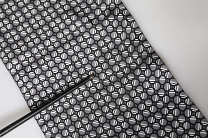 Foulard Dolce &amp; Gabbana en soie noire à franges géométriques, 140 cm x 15 cm