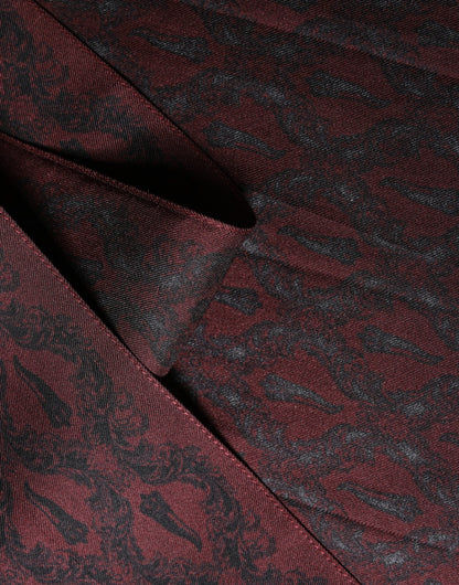 Foulard Dolce &amp; Gabbana en soie bordeaux et noire à motif cachemire, 135 cm x 22 cm