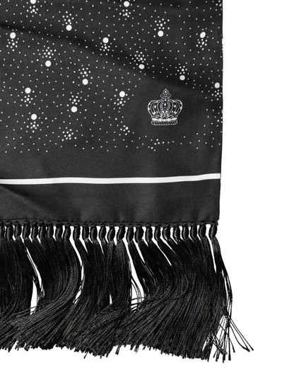 Foulard Dolce &amp; Gabbana en soie à pois noirs et blancs, 140 cm x 15 cm