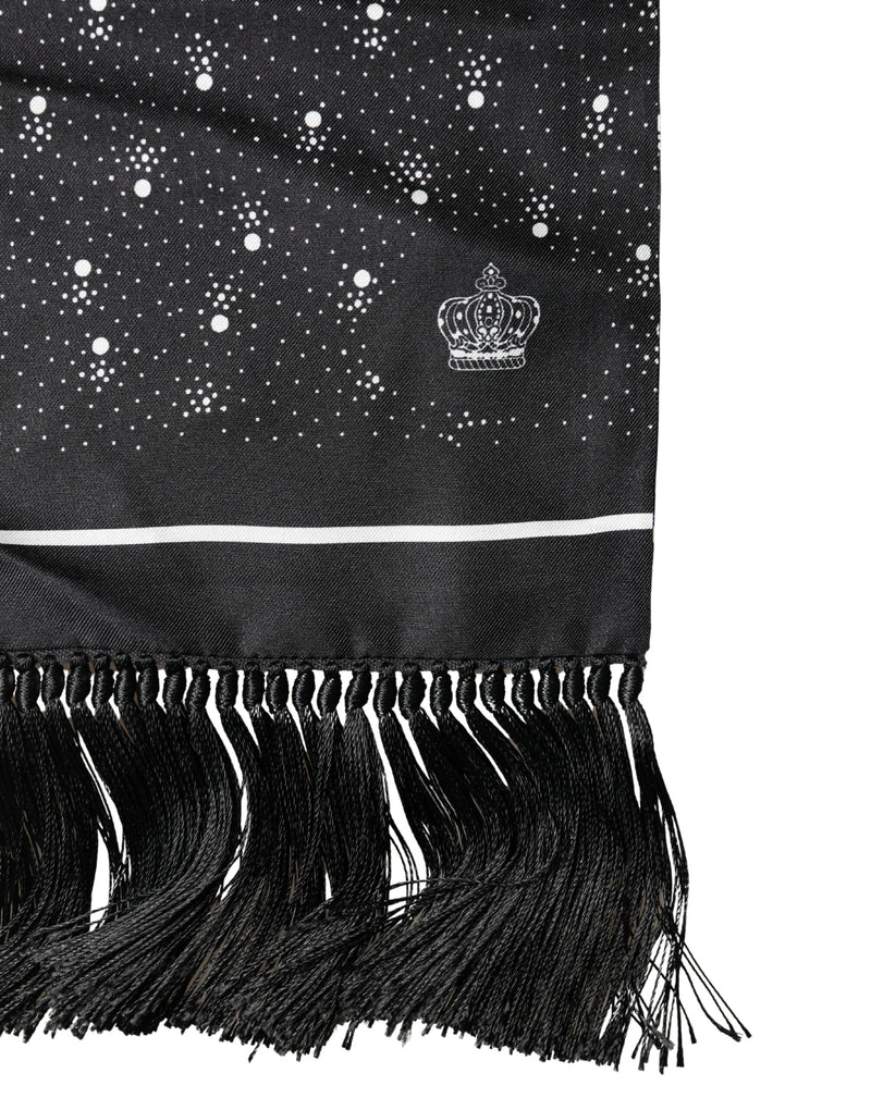 Dolce & Gabbana Black White Silk Dotted Print Foulard 140cm X 15cm Scarf