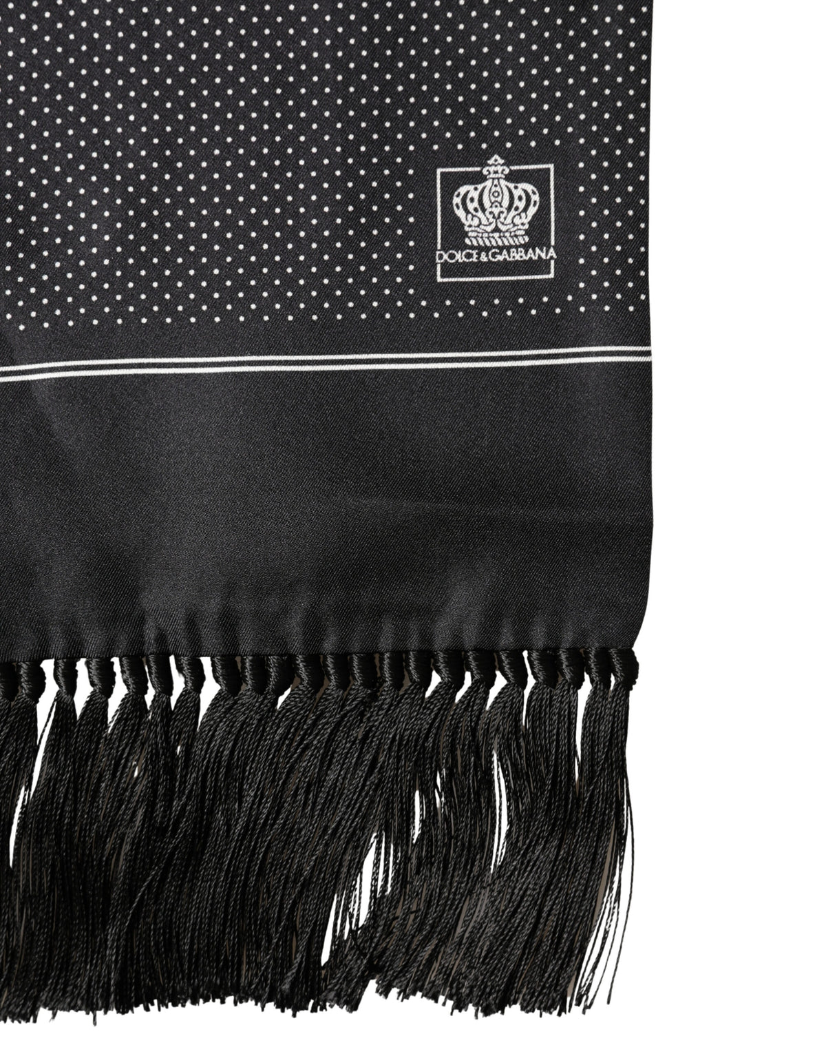 Foulard Dolce &amp; Gabbana en soie noire à pois, 140 cm x 16,5 cm