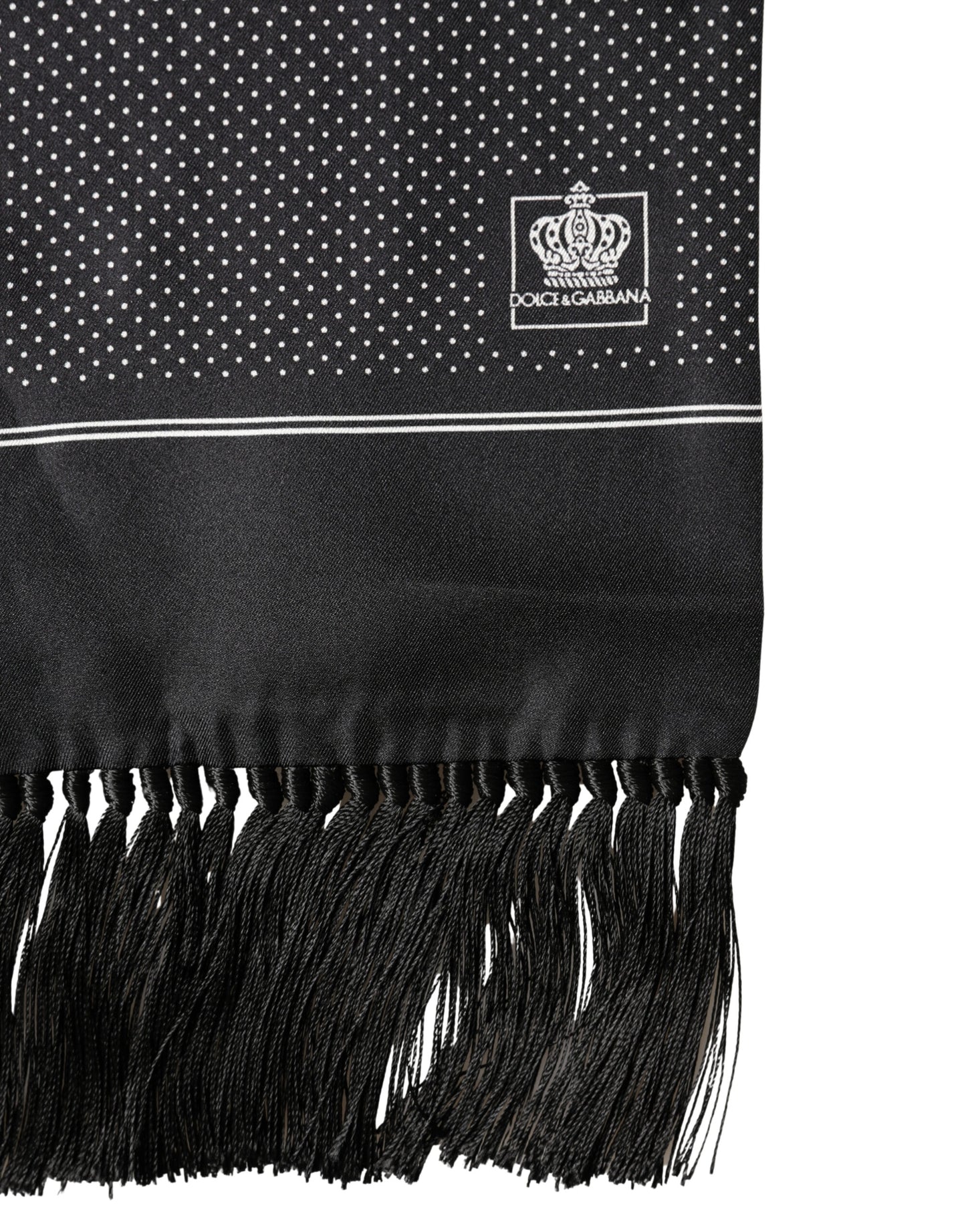 Foulard Dolce &amp; Gabbana en soie noire à pois, 140 cm x 16,5 cm