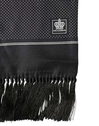 Foulard Dolce &amp; Gabbana en soie noire à pois, 140 cm x 16,5 cm