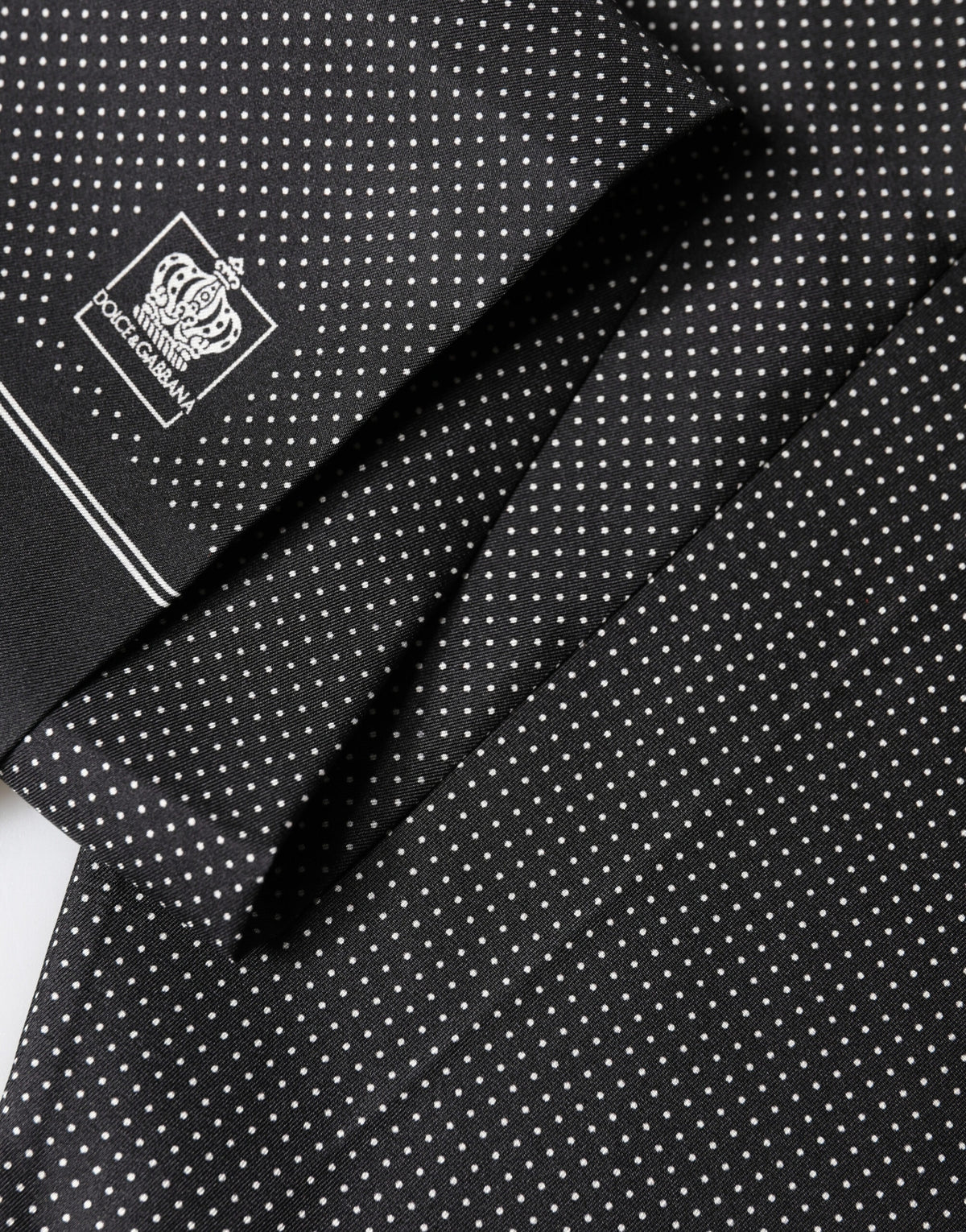 Foulard Dolce &amp; Gabbana en soie noire à pois, 140 cm x 16,5 cm