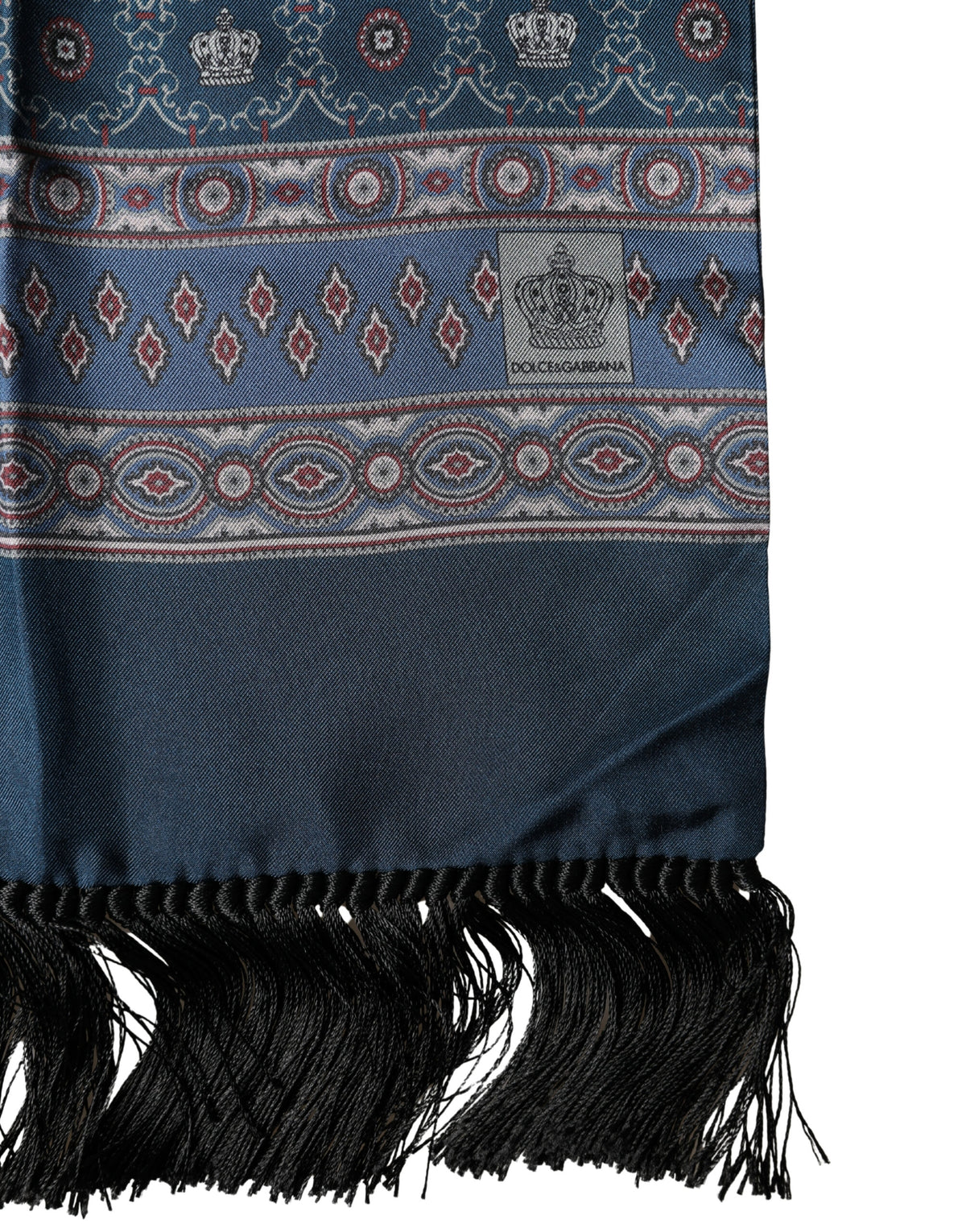 Foulard Dolce &amp; Gabbana en soie bleue à motif géométrique, 184 cm x 33 cm