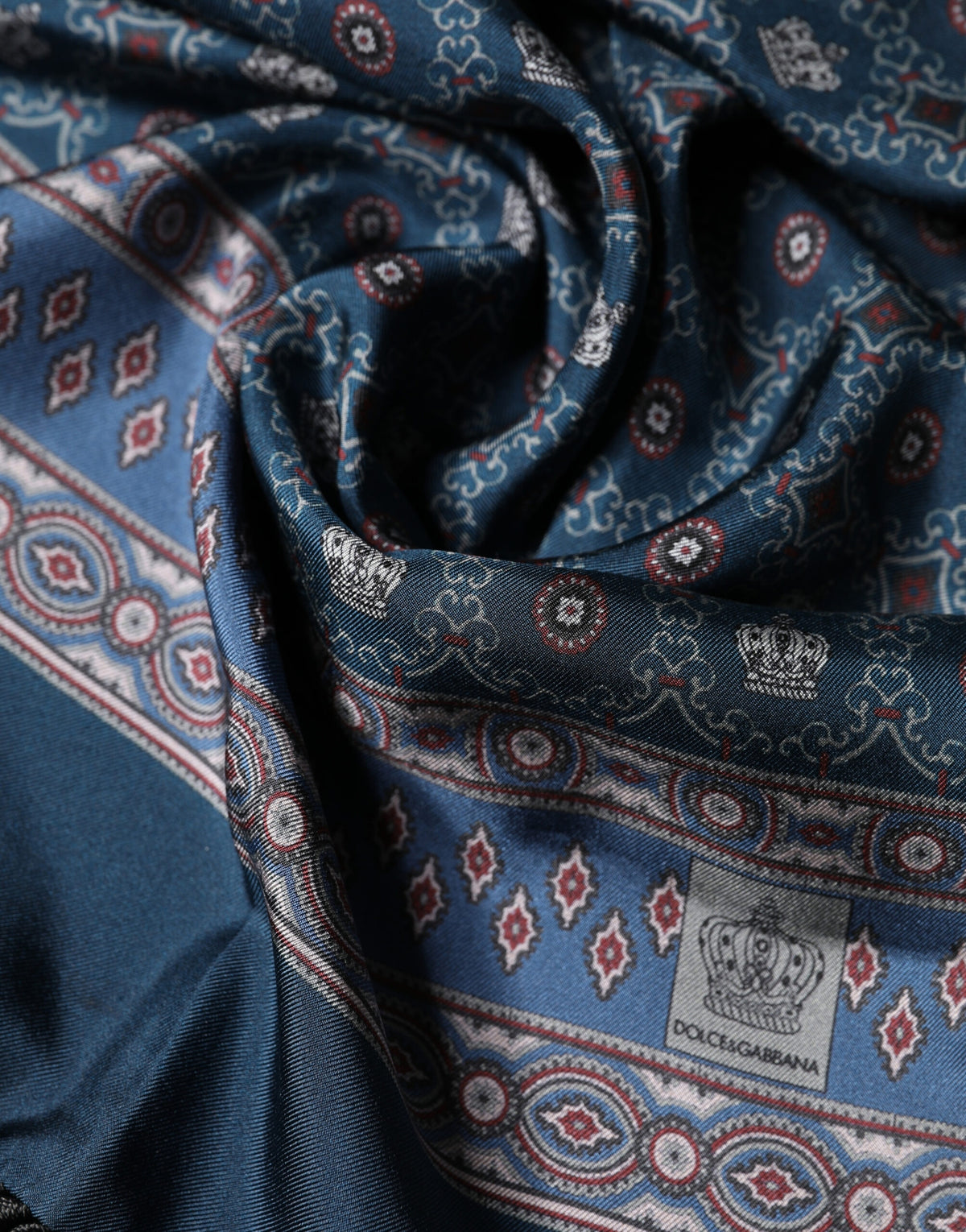 Foulard Dolce &amp; Gabbana en soie bleue à motif géométrique, 184 cm x 33 cm