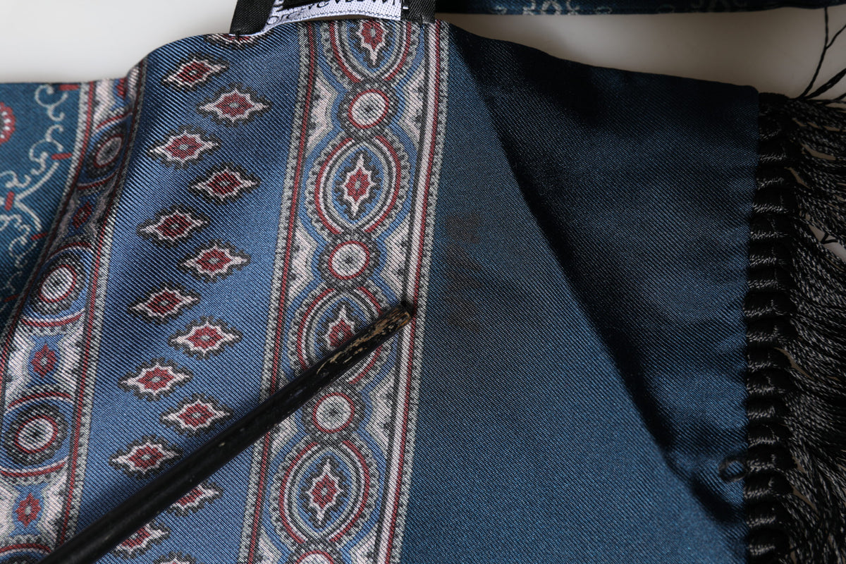 Foulard Dolce &amp; Gabbana en soie bleue à motif géométrique, 184 cm x 33 cm