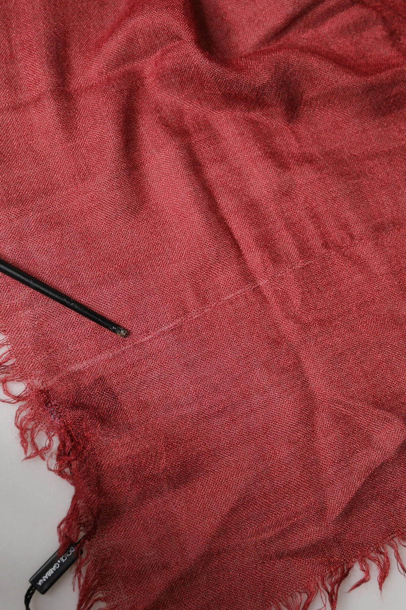 Dolce & Gabbana Red Cashmere Silk Fringe Wrap Foulard 200cm X 70cm Scarf