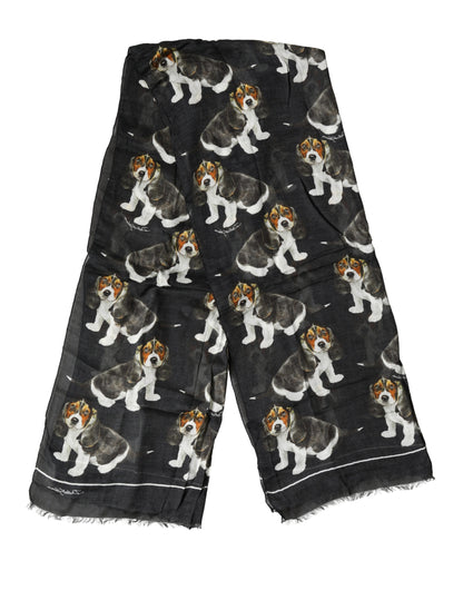 Écharpe Dolce &amp; Gabbana en laine modale imprimée chien noir, 178 cm x 63 cm