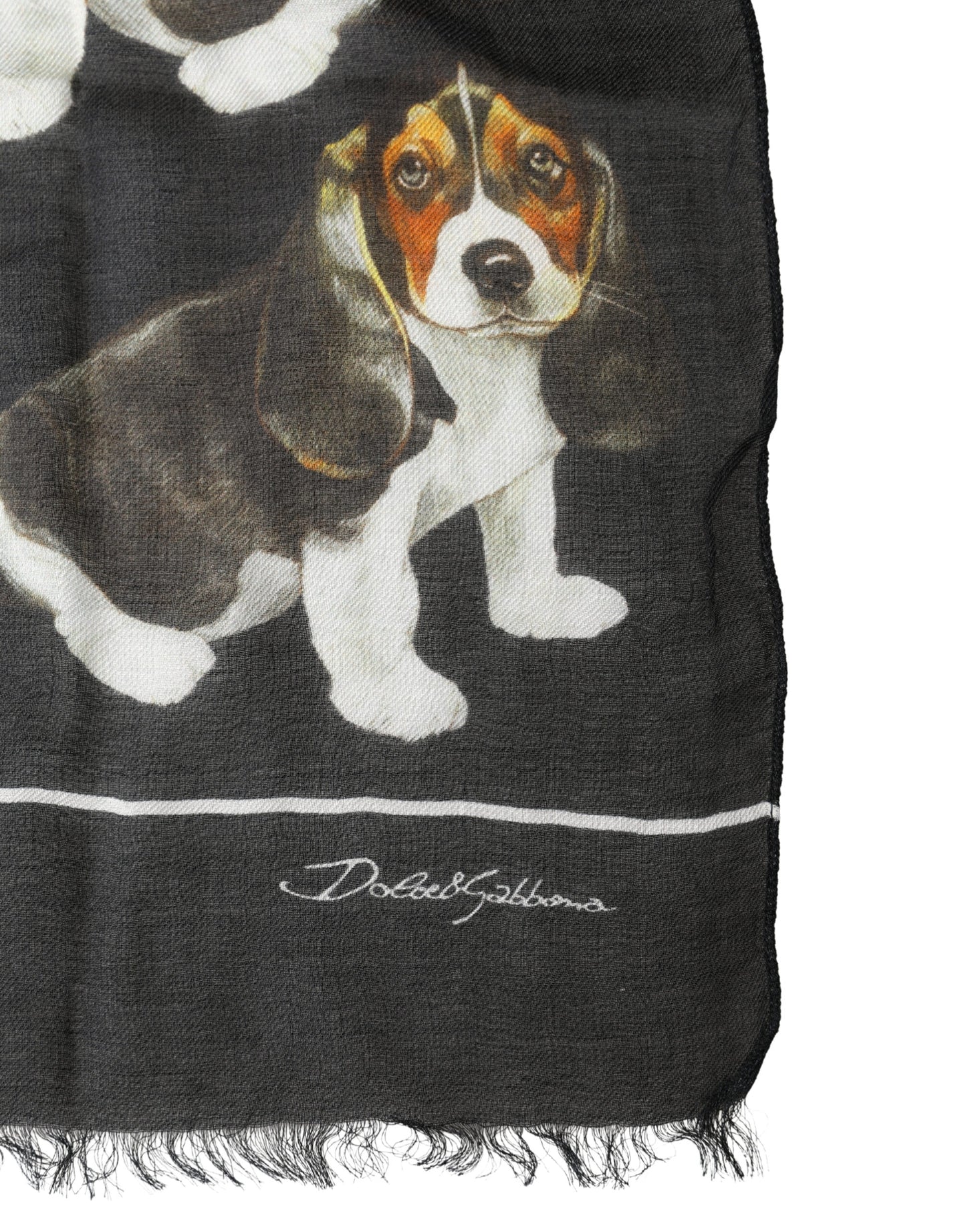 Écharpe Dolce &amp; Gabbana en laine modale imprimée chien noir, 178 cm x 63 cm