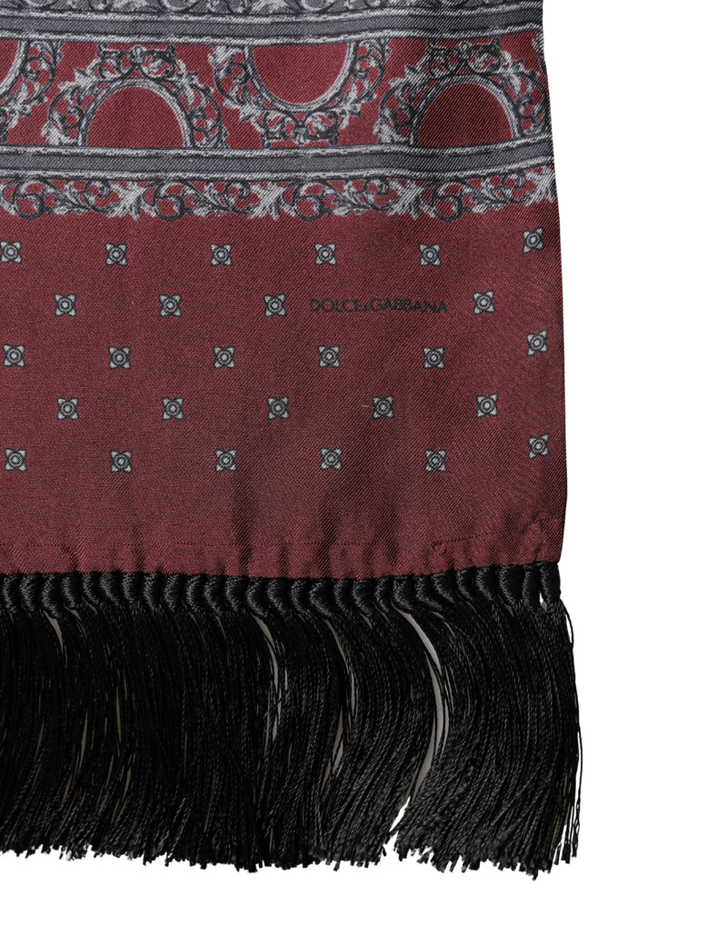 Dolce & Gabbana Bordeaux Grijs Patroon Franje Foulard 141cm X 15.5cm Sjaal