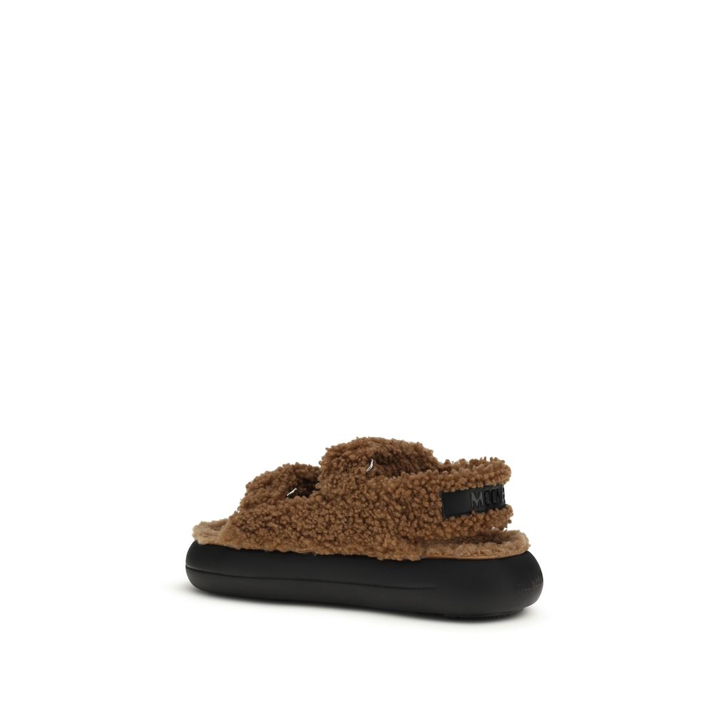 Moon Boot Brown Calf Leather Bos Taurus Slippers for Women