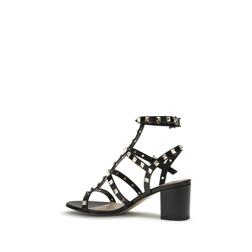 Valentino Garavani Black Calf Leather Rockstud Platform Sandals