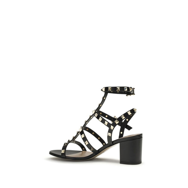 Valentino Garavani Black Calf Leather Rockstud Platform Sandals