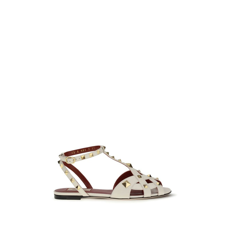Valentino Garavani Beige Goatskin Flat Sandals - Studded Elegance