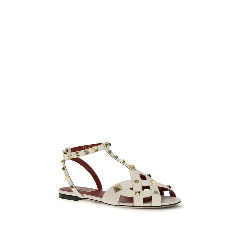 Valentino Garavani Beige Goatskin Flat Sandals - Studded Elegance