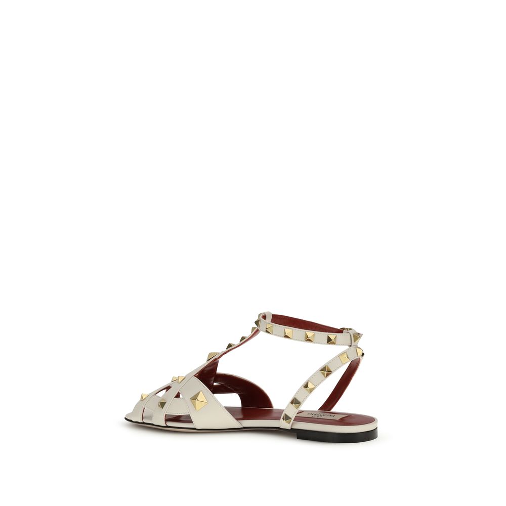 Valentino Garavani Beige Goatskin Flat Sandals - Studded Elegance