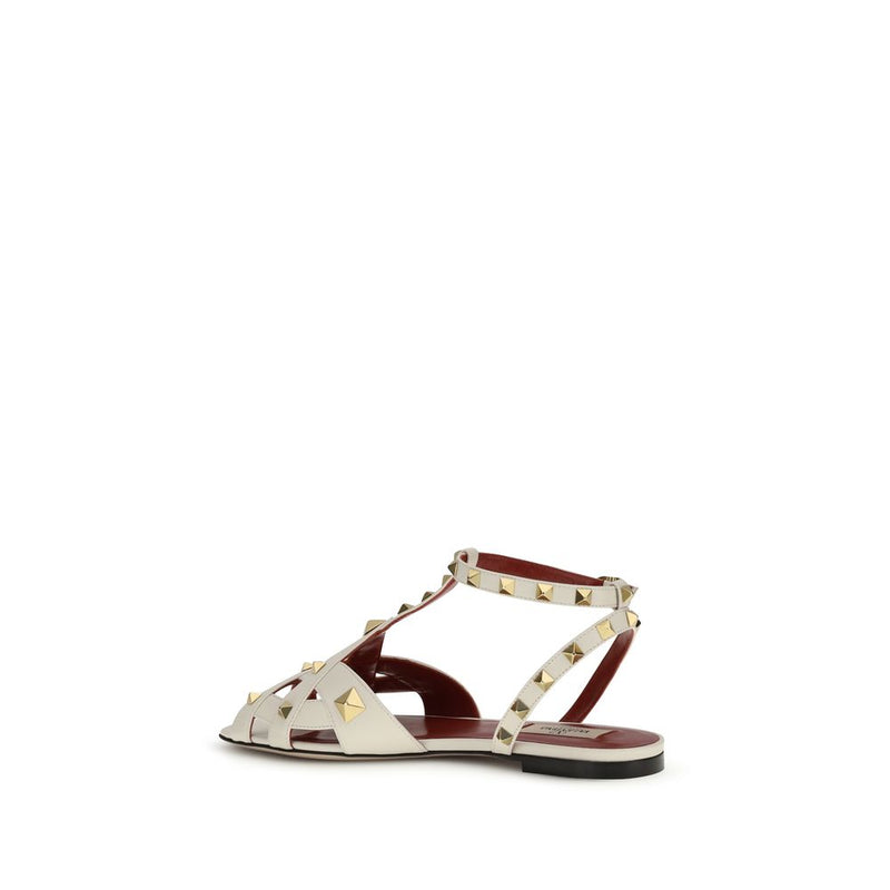 Valentino Garavani Beige Goatskin Flat Sandals - Studded Elegance