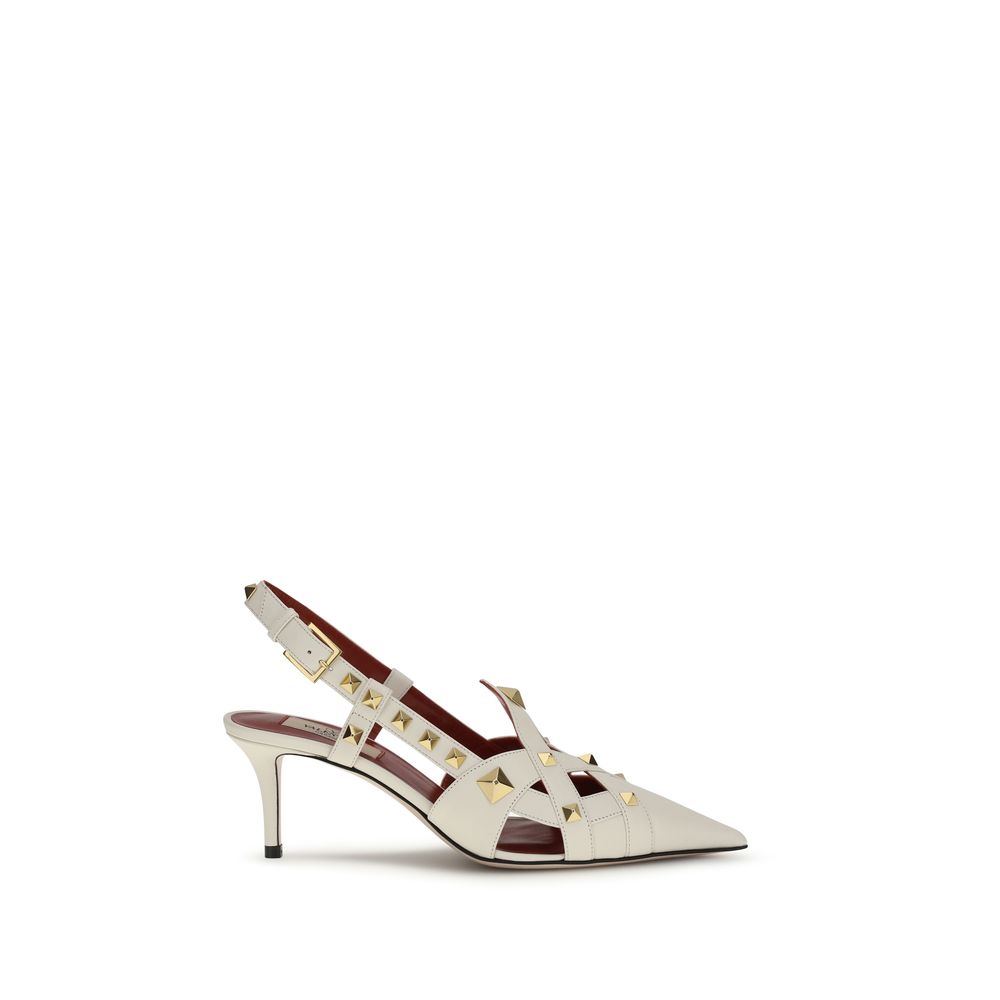 Valentino Garavani Beige Goatskin Studded Slingback Pumps