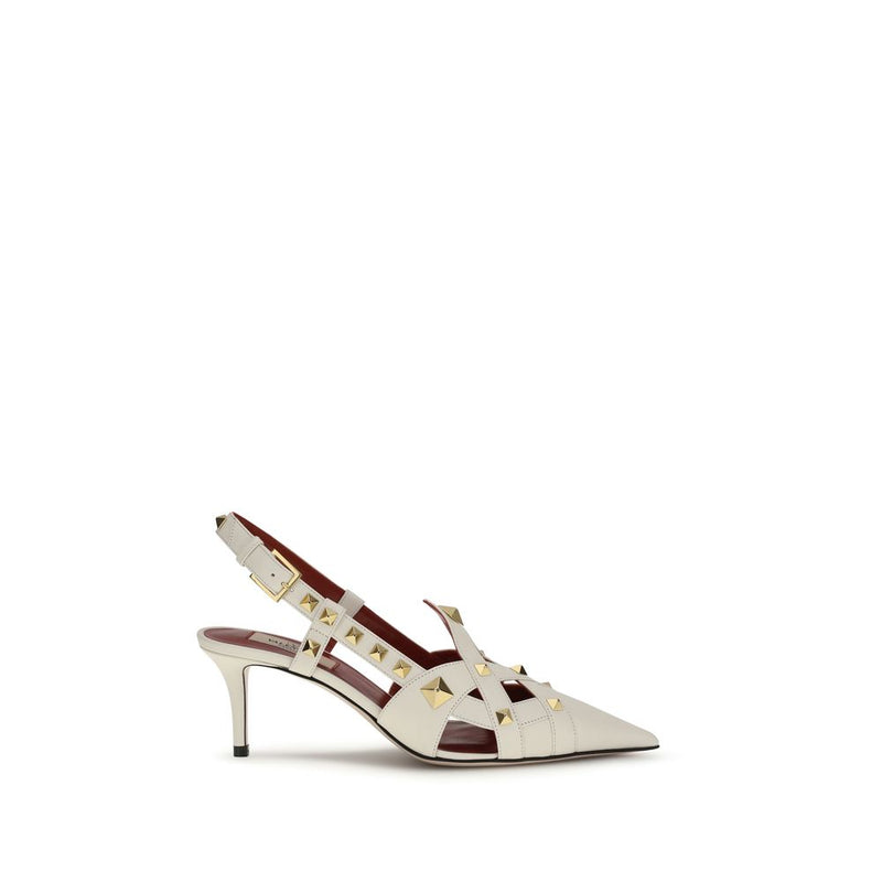 Valentino Garavani Beige Goatskin Studded Slingback Pumps