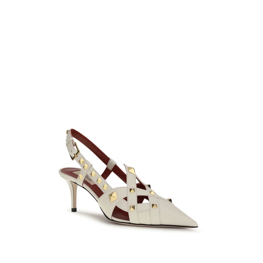 Valentino Garavani Beige Goatskin Studded Slingback Pumps