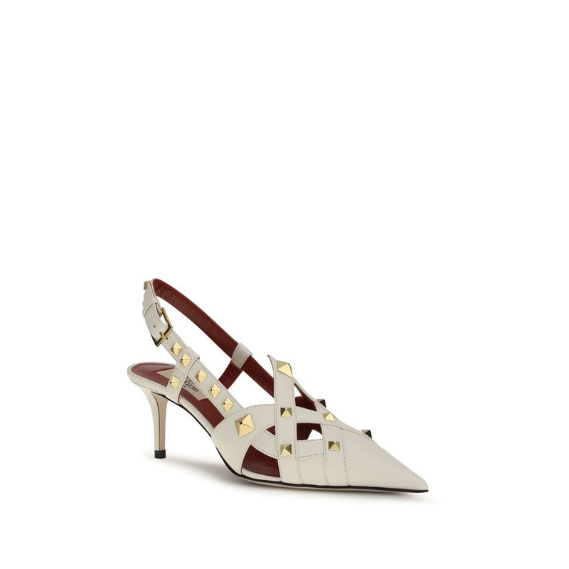 Valentino Garavani Beige Goatskin Studded Slingback Pumps
