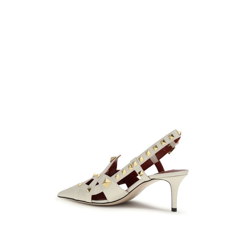 Valentino Garavani Beige Goatskin Studded Slingback Pumps