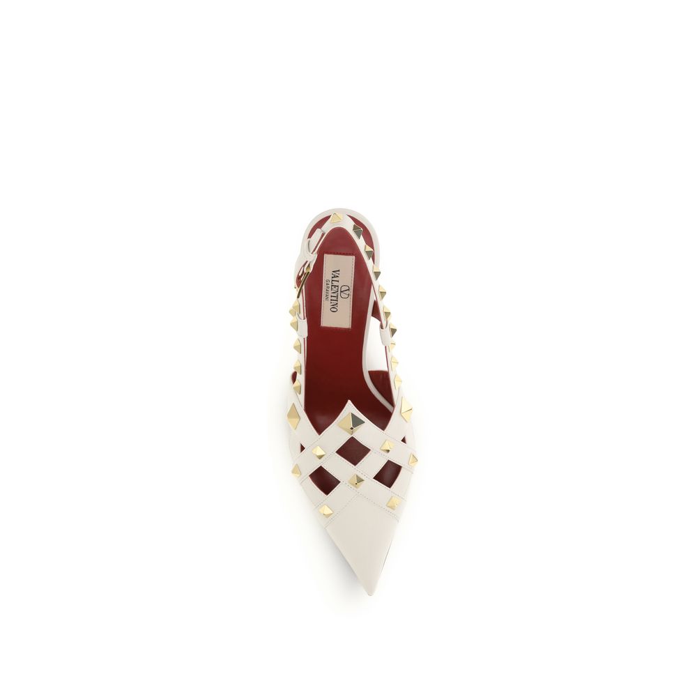 Valentino Garavani Beige Goatskin Studded Slingback Pumps