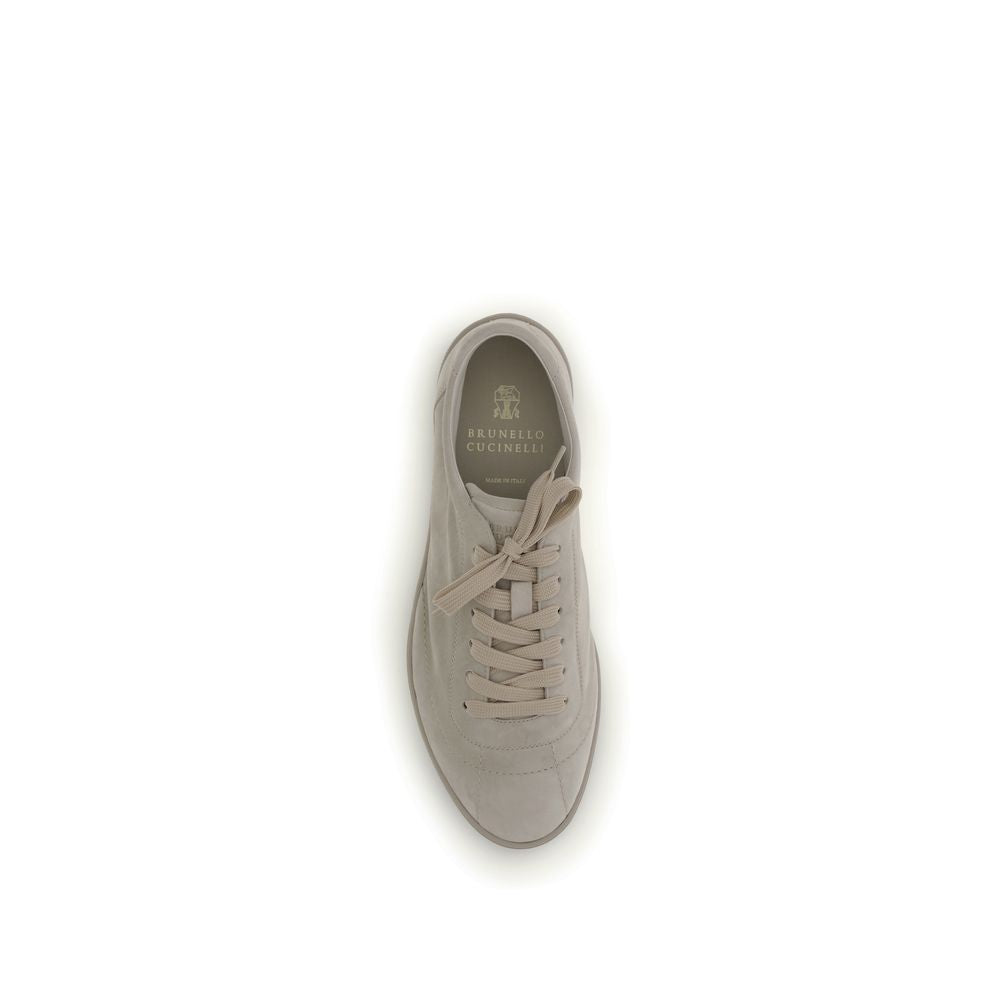 Brunello Cucinelli Beige Calf Leather Low Top Sneakers for Men