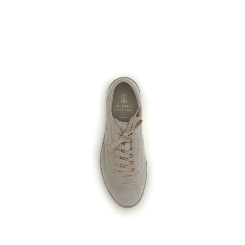 Brunello Cucinelli Beige Calf Leather Low Top Sneakers for Men