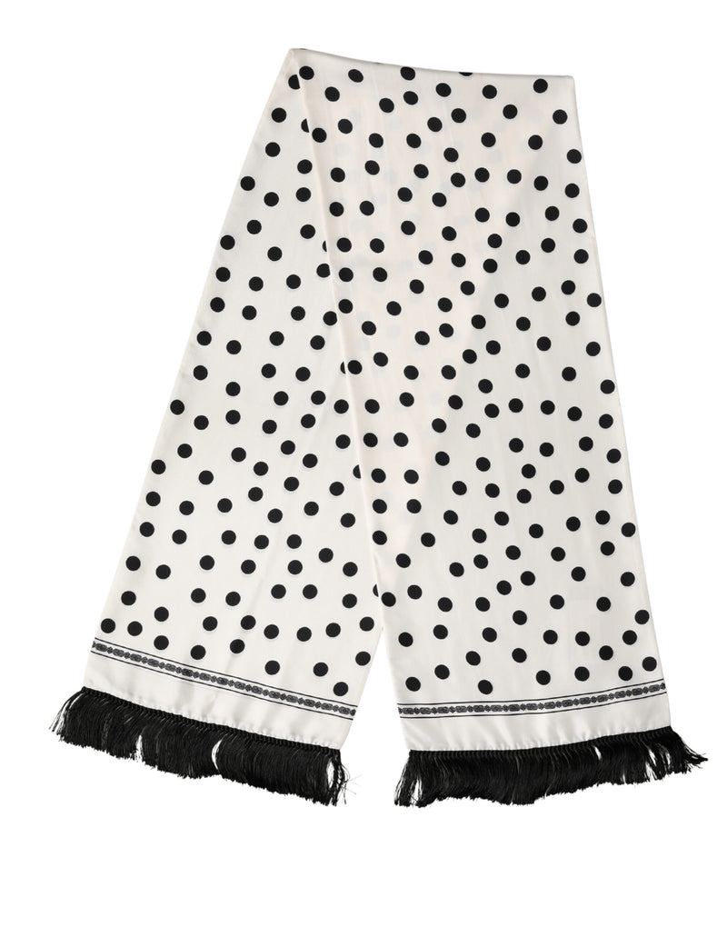 Dolce & Gabbana White Black Polka Dot Neck Wrap Foulard 165.5cmx32cm Scarf