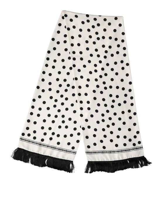 Dolce & Gabbana Wit Zwart Polka Dot Nekwikkel Foulard 165,5cmx32cm Sjaal