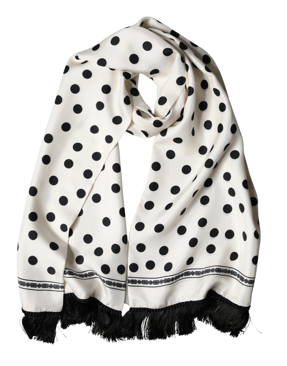 Foulard Dolce &amp; Gabbana blanc à pois noirs, 165,5 cm x 32 cm