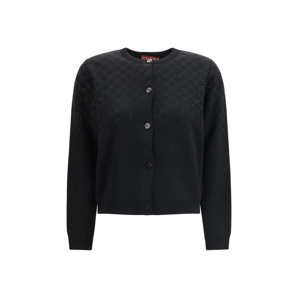 Gucci Black Wool Cardigan with GG Crystals