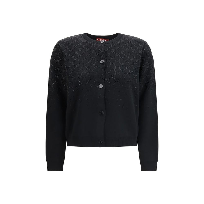Gucci Black Wool Cardigan with GG Crystals