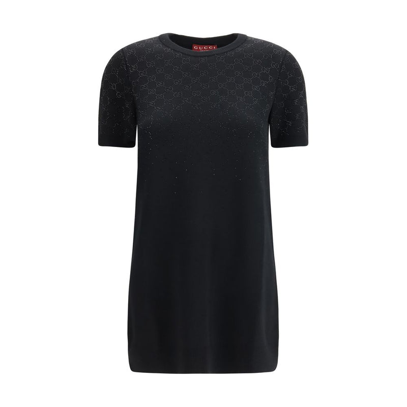Gucci Black Wool Casual Dress with GG Crystal Motif