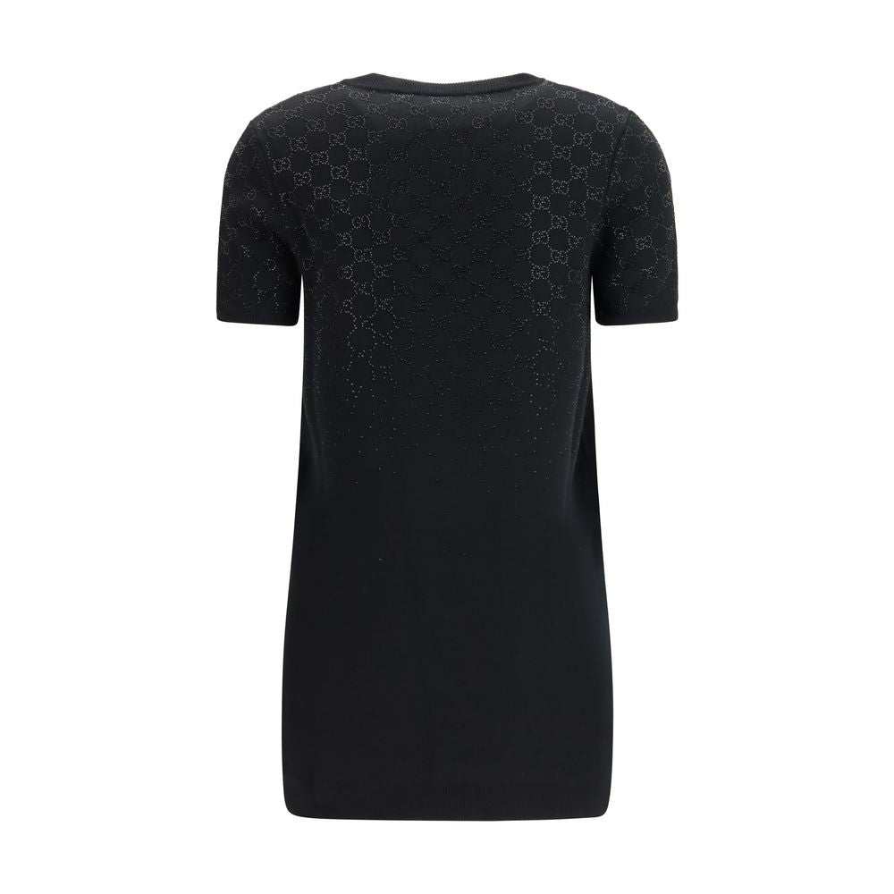 Gucci Black Wool Casual Dress with GG Crystal Motif