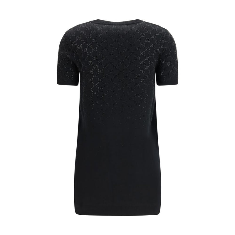 Gucci Black Wool Casual Dress with GG Crystal Motif