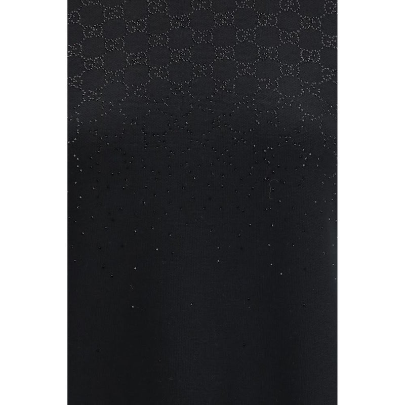 Gucci Black Wool Casual Dress with GG Crystal Motif