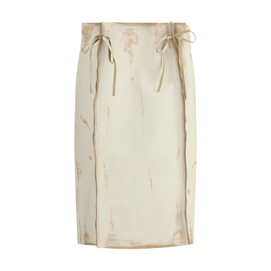 Prada White Calf Leather Bos Taurus Midi Skirt