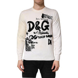 Pull Dolce &amp; Gabbana en laine vierge blanche avec logo graphique, col rond