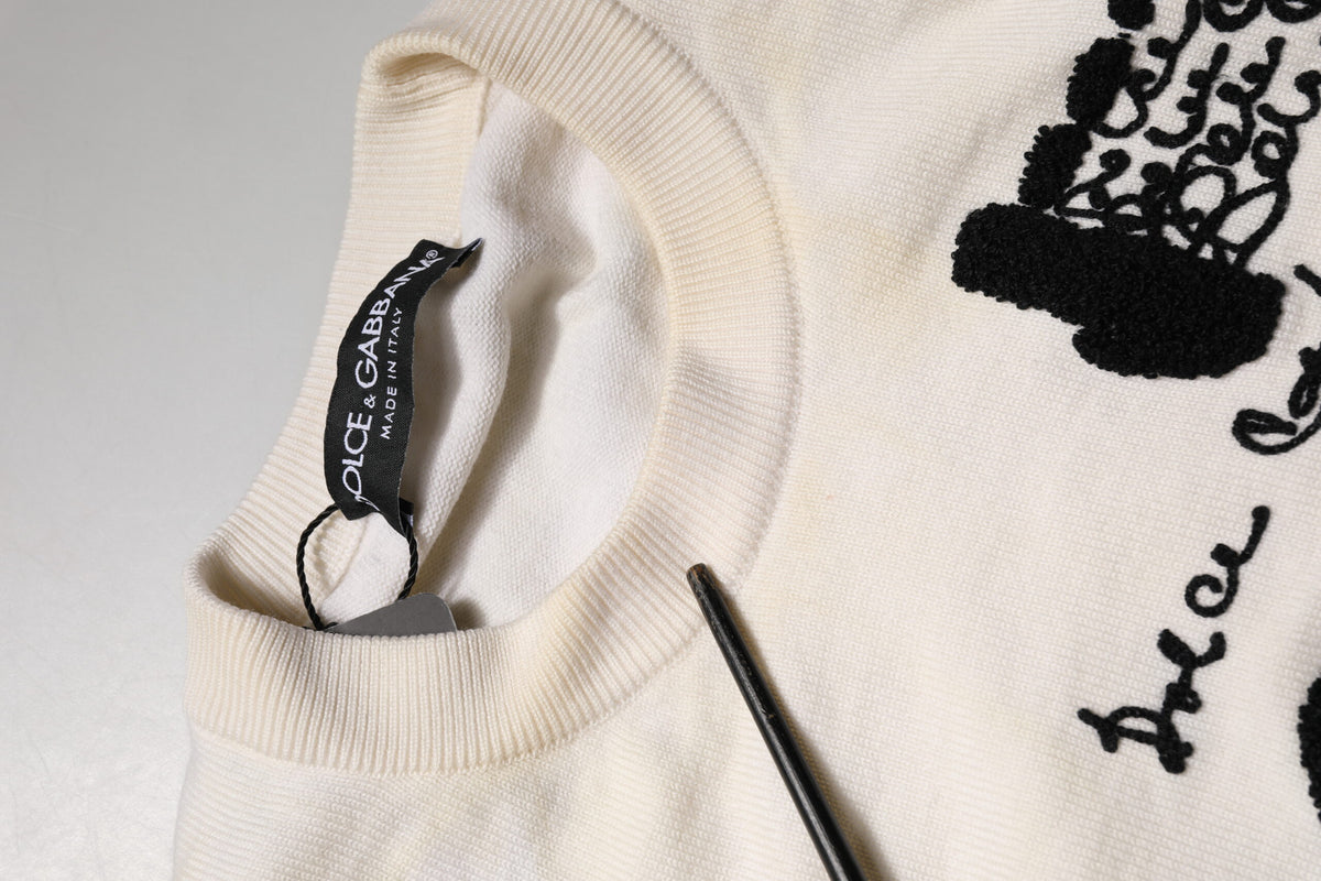 Pull Dolce &amp; Gabbana en laine vierge blanche avec logo graphique, col rond