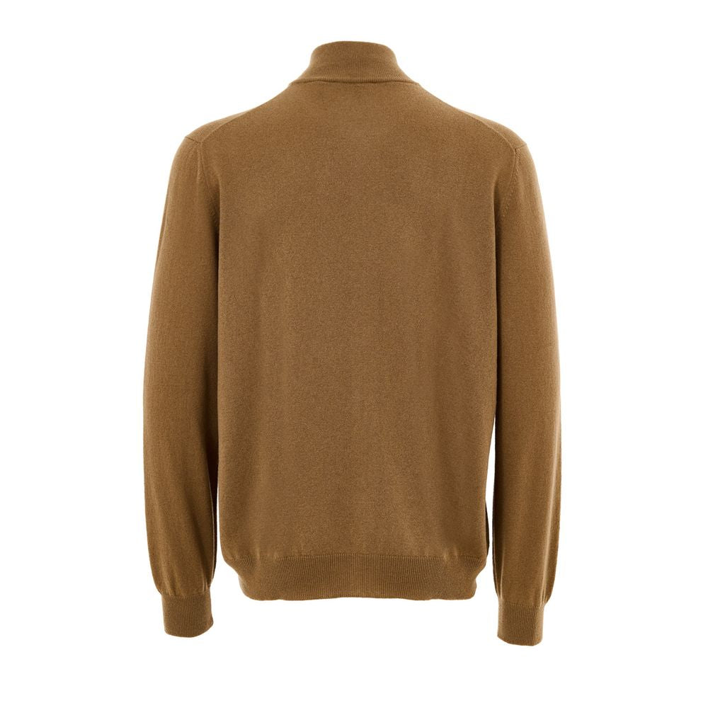 Gran Sasso Brown Wool Turtleneck - Classic Half-Zip Design
